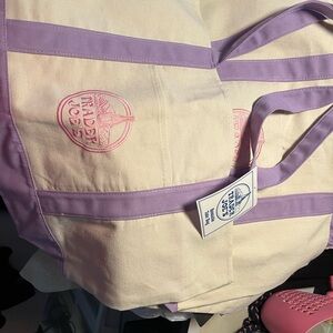Viral Trader JoeS full size Lavender-Trim Canvas Tote Bag